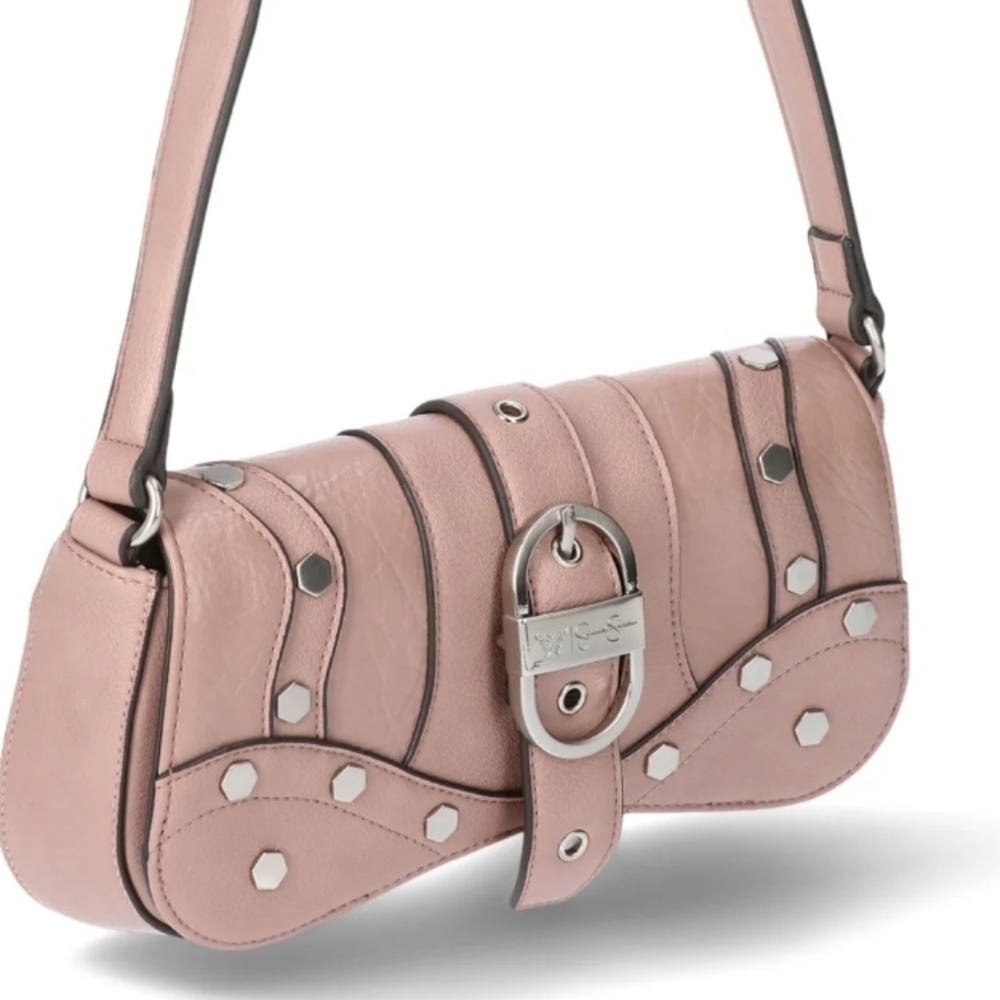 Jessica Simpson Pink Leather Shoulder Bag with Stud Accents